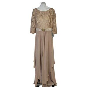 Eliza J. Lace, Embellished Waist, Chiffon, Flowy Maxi Dress, 3/4 Sleeve, Size 10